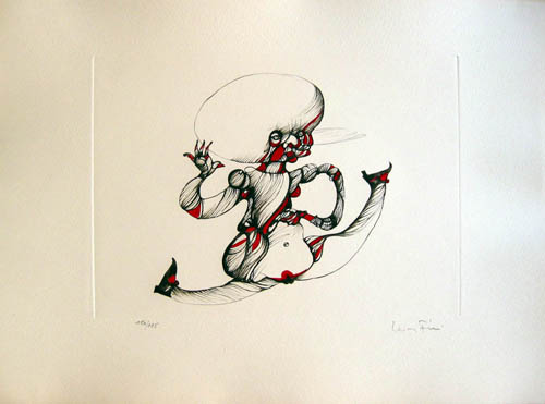 Leonor Fini - Plate 2 - Ce personnage se fait appeler Miarka - Le Temps de la Mue - 1975 hand colored etching