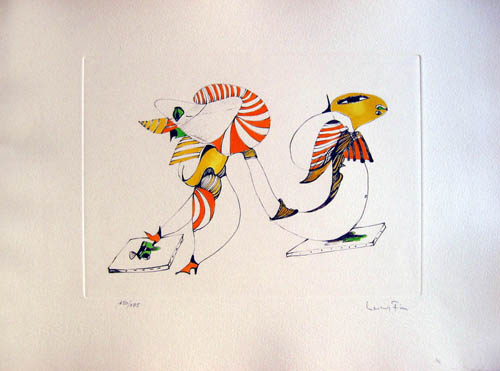 Leonor Fini - Plate 5 - Ceux-la pietinent les toiles... - Le Temps de la Mue - 1975 hand colored etching