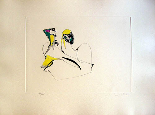 Leonor Fini - Plate 9 - Mon sang est tres melange - Le Temps de la Mue - 1975 hand colored etching
