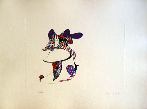 Leonor Fini - Plate 10 - Un jardinier indolent... - Le Temps de la Mue - 1975 hand colored etching