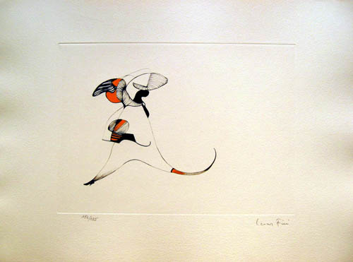 Leonor Fini - Plate 13 - Ce lunatique frole volontiers... - Le Temps de la Mue - 1975 hand colored etching