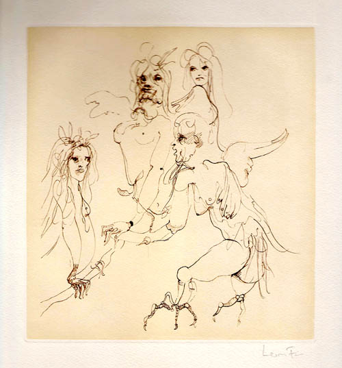 Leonor Fini - La Mer Mouvante de Srinagar - Les Etrangers (The Strange Ones) - 1976 color etching