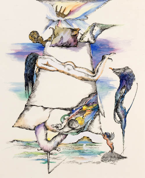 Nino Japaridze - Le souffle de la vie (The Breath of Life) - 2010 etching hand painted in watercolor