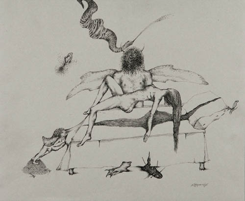 Nino Japaridze - Le réveil (The Awakening) - 2009 ink on gray paper