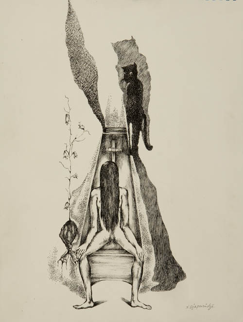 Nino Japaridze | L'apparition lugubre (Apparition of Gloom) - 2009 ink on tan paper