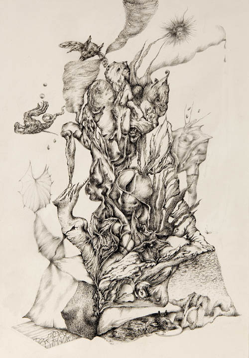Nino Japaridze - Sable mouvant (Quicksand) - 2009 ink on gray paper