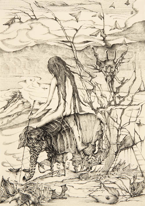 Nino Japaridze - Le fleuve de l'oublié (The River of the Forgotten) - 2009 ink on tan paper