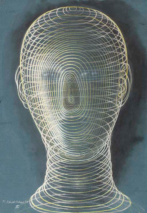 Pavel Tchelitchew - Spiral Head (III) - 1950 pastel over black watercolor on blue paper