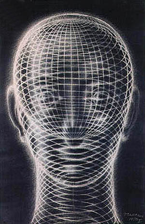 Pavel Tchelitchew - Spiral Head (I) - 1950 white chalk on black paper