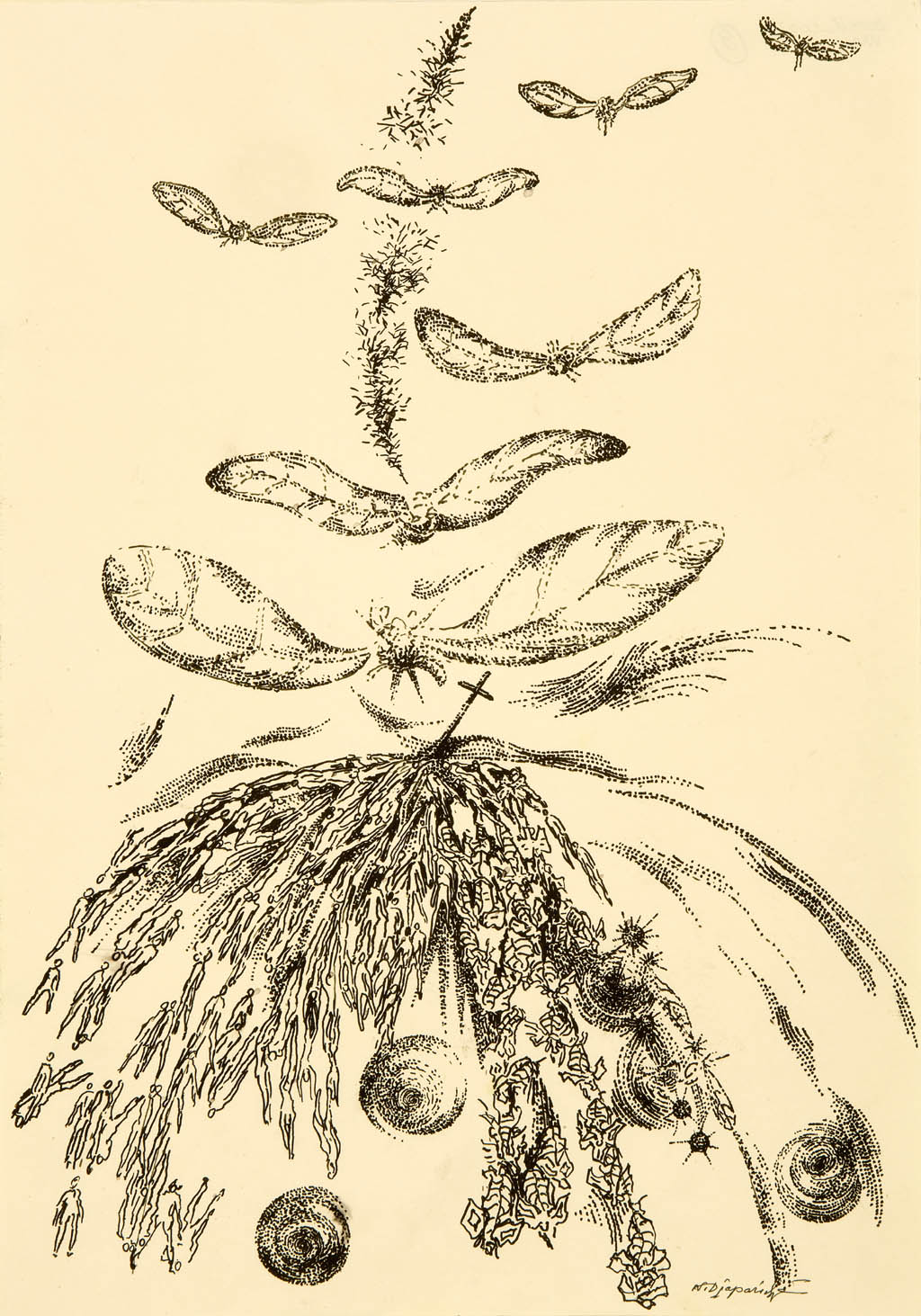 Nino Japaridze | L'effet papillon (The Butterfly Effect) | 2008 ink on tan paper