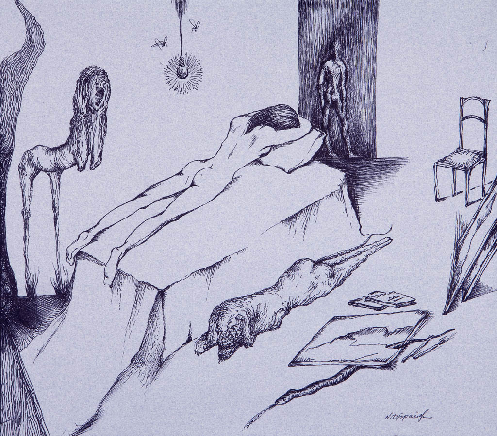 Nino Japaridze | Le cri étouffé (The Silent Scream) | 2008 ink on blue paper
