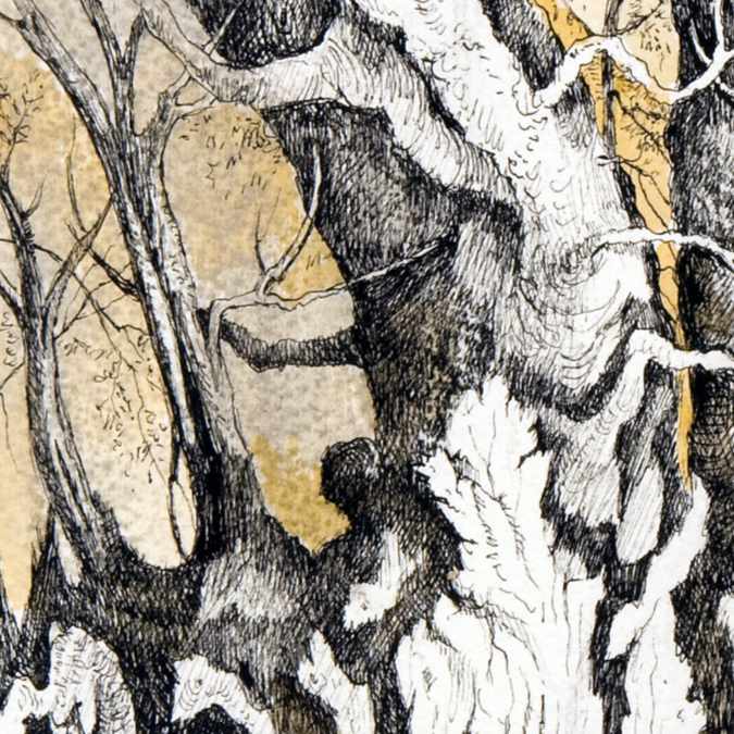 Stanislao Lepri - Enfant et Lapin sur le Pont - 1975 sepia and black ink and wash on heavy paper