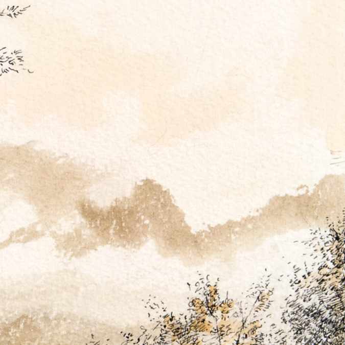 Stanislao Lepri - Enfant et Lapin sur le Pont - 1975 sepia and black ink and wash on heavy paper