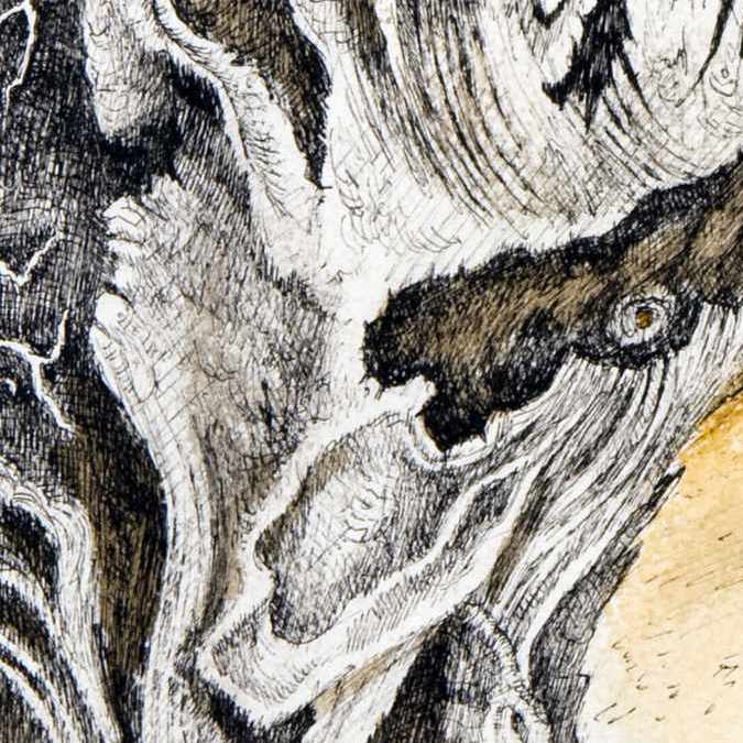 Stanislao Lepri - Enfant et Lapin sur le Pont - 1975 sepia and black ink and wash on heavy paper