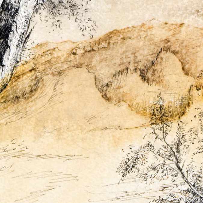 Stanislao Lepri - Enfant et Lapin sur le Pont - 1975 sepia and black ink and wash on heavy paper