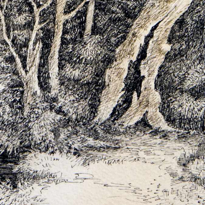 Stanislao Lepri - Enfant et Lapin sur le Pont - 1975 sepia and black ink and wash on heavy paper