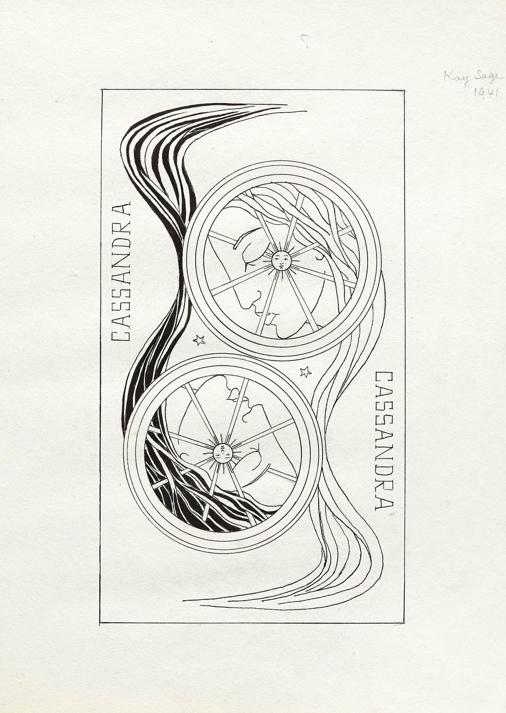 Kay Sage - Cassandra - (Le Jeu de Marseille) - 1941 ink on paper