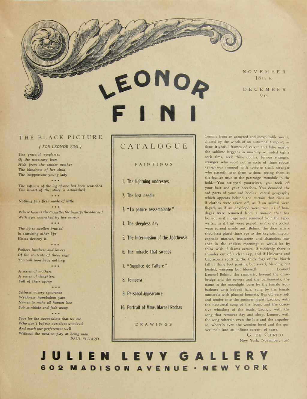 Leonor Fini - Julien Levy Gallery - 1936 Exhibition One-Sheet