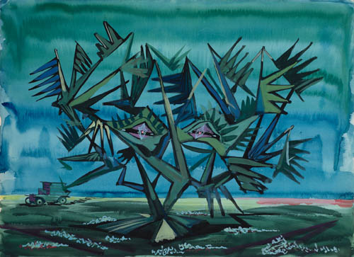Lucien Coutaud - L'arbre aux yeux lilas - 1944 essencerelle on paper