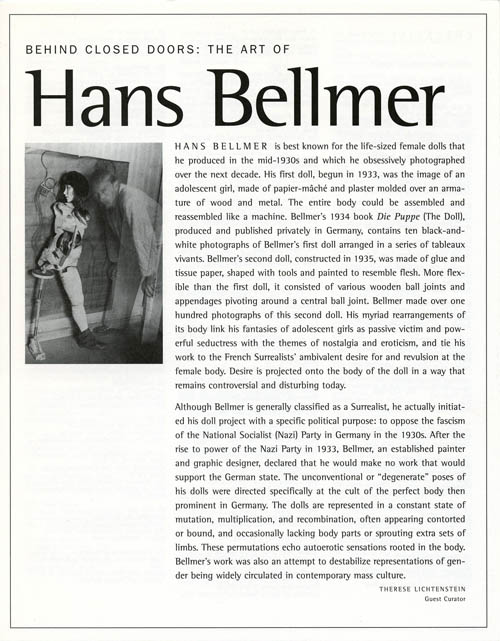 Hans Bellmer - Behind Closed Doors: The Art of Hans Bellmer - 2001 Exhibition Pamphlet