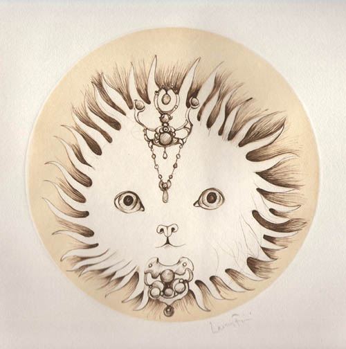 Leonor Fini - Le Chat Soleil - Les Etrangers (The Strange Ones) - 1976 color etching