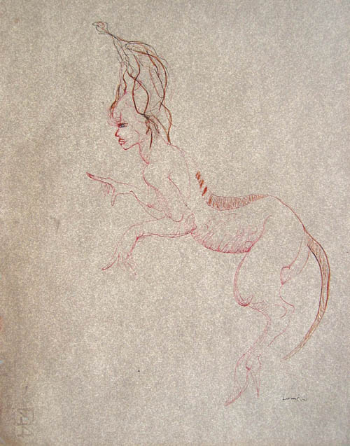 Leonor Fini - Sphinx - 1970 colored inks on gray paper