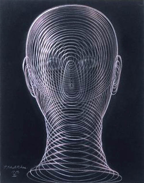Pavel Tchelitchew - Spiral Head (IV) - 1950 pink and white chalk on black paper