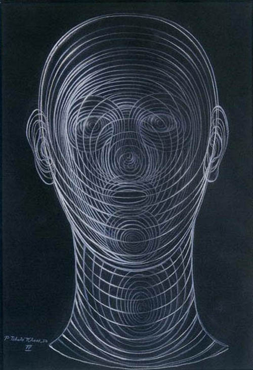 Pavel Tchelitchew - Spiral Head - 1950 pastel on black paper