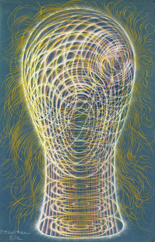 Pavel Tchelitchew - Spiral Head with Hair (II) - 1952 pastel on blue paper