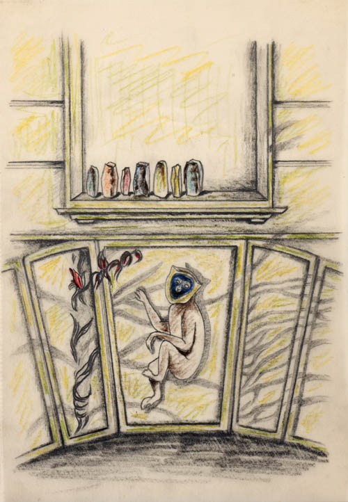 Toyen (Marie Cerminova) - Au visage bleu - 1951 pencil and colored pencils on paper