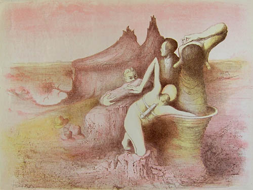 Wilhelm Freddie - Aftensang (Evensong) - 1945 color lithograph