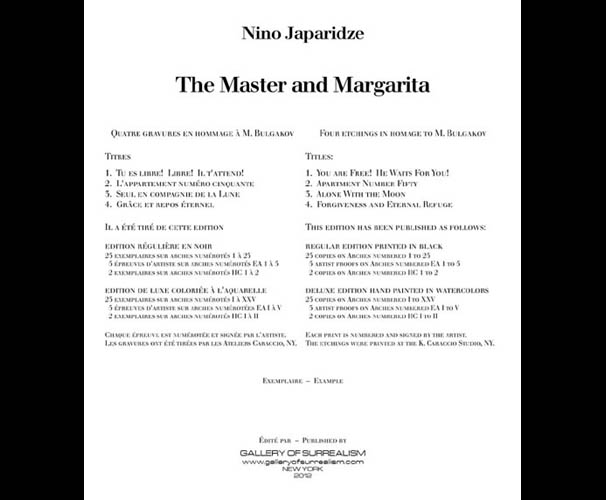 Nino Japaridze - The Master and Margarita - Colophon - 2012 portfolio of four etchings