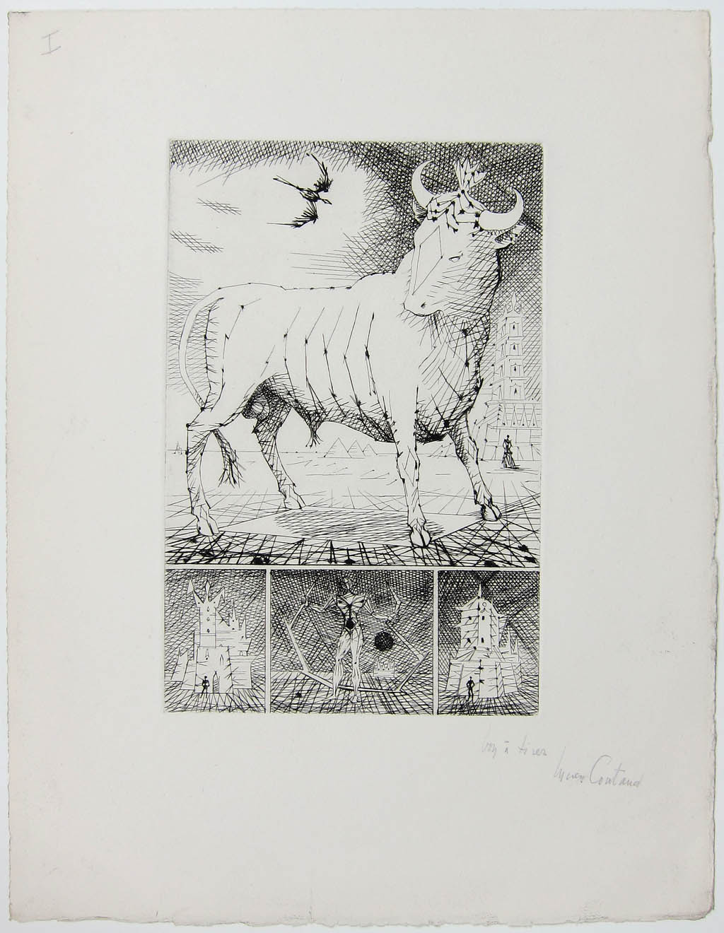 Lucien Coutaud - Le Taureau Blanc (Plate I) - 1956 etching