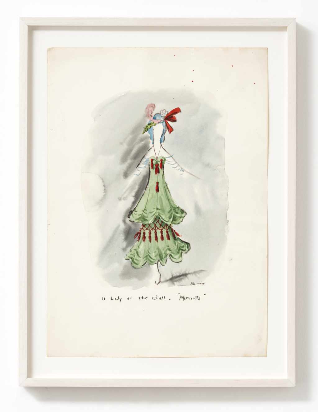 Dorothea Tanning - A Lady at the Ball (Costume Design for Momenta, an Unrealized Ballet), c. 1950 - ink, coloured ink and wash on paper