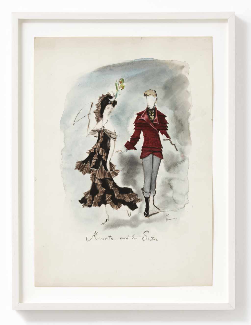 Dorothea Tanning - Momenta and Her Suitor (Costume Design for Momenta, an Unrealized Ballet), c. 1950 - ink, coloured ink and watercolor on paper