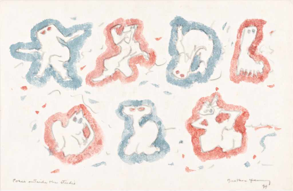 Dorothea Tanning - Poses Outside the Studio - 1979 graphite and colored ink on Japan paper