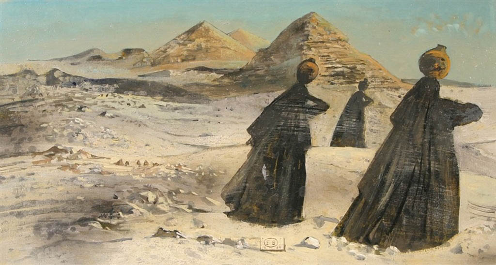 Eugene Berman - Arabian Women and the Pyramids - 1964 oil on canvas