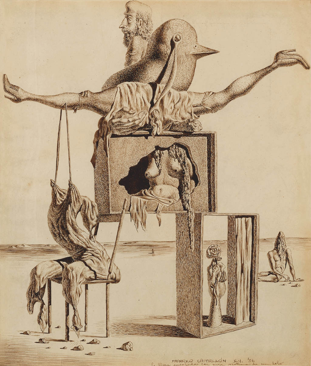 Federico Castellon - La Alma Encajada con una Victima de un Lubo - 1936 ink on paper