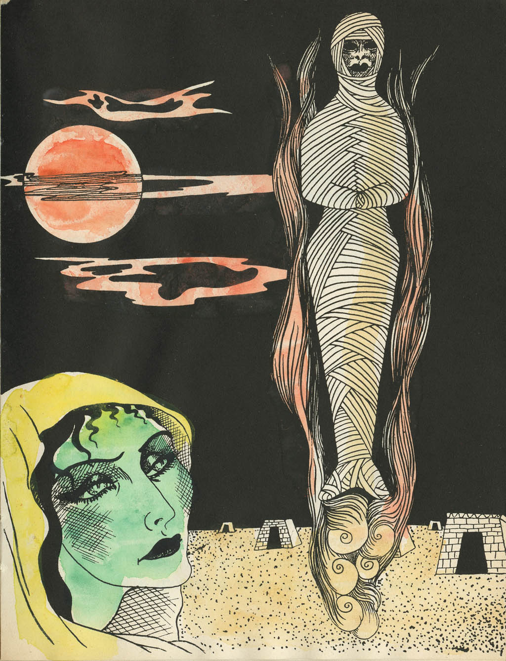 Felix Labisse - Vies Imaginaires - 1946 livre d'artiste with watercolor painting and ink drawing