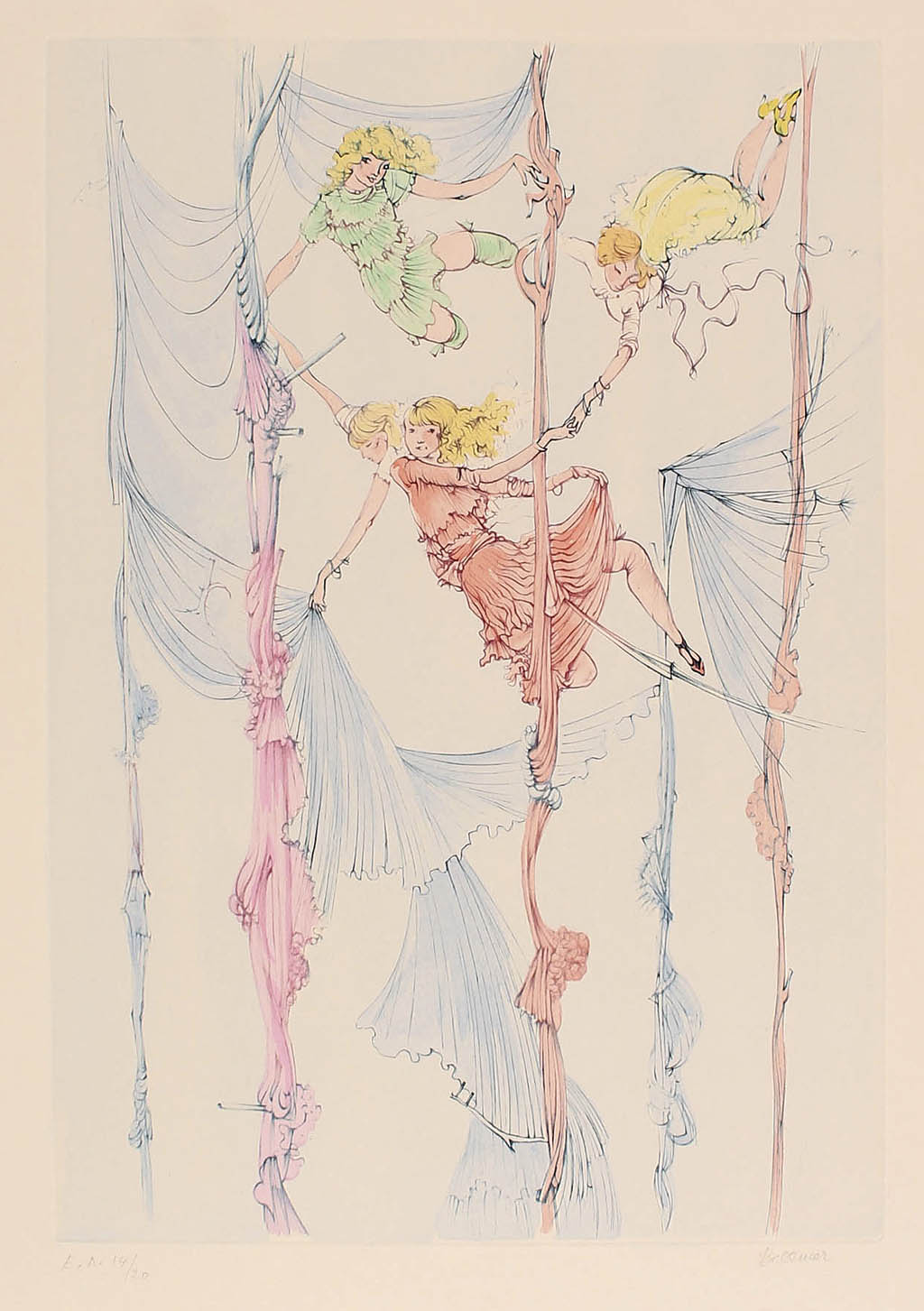 Hans Bellmer - Fillettes dans les Cordes - 1972 color etching