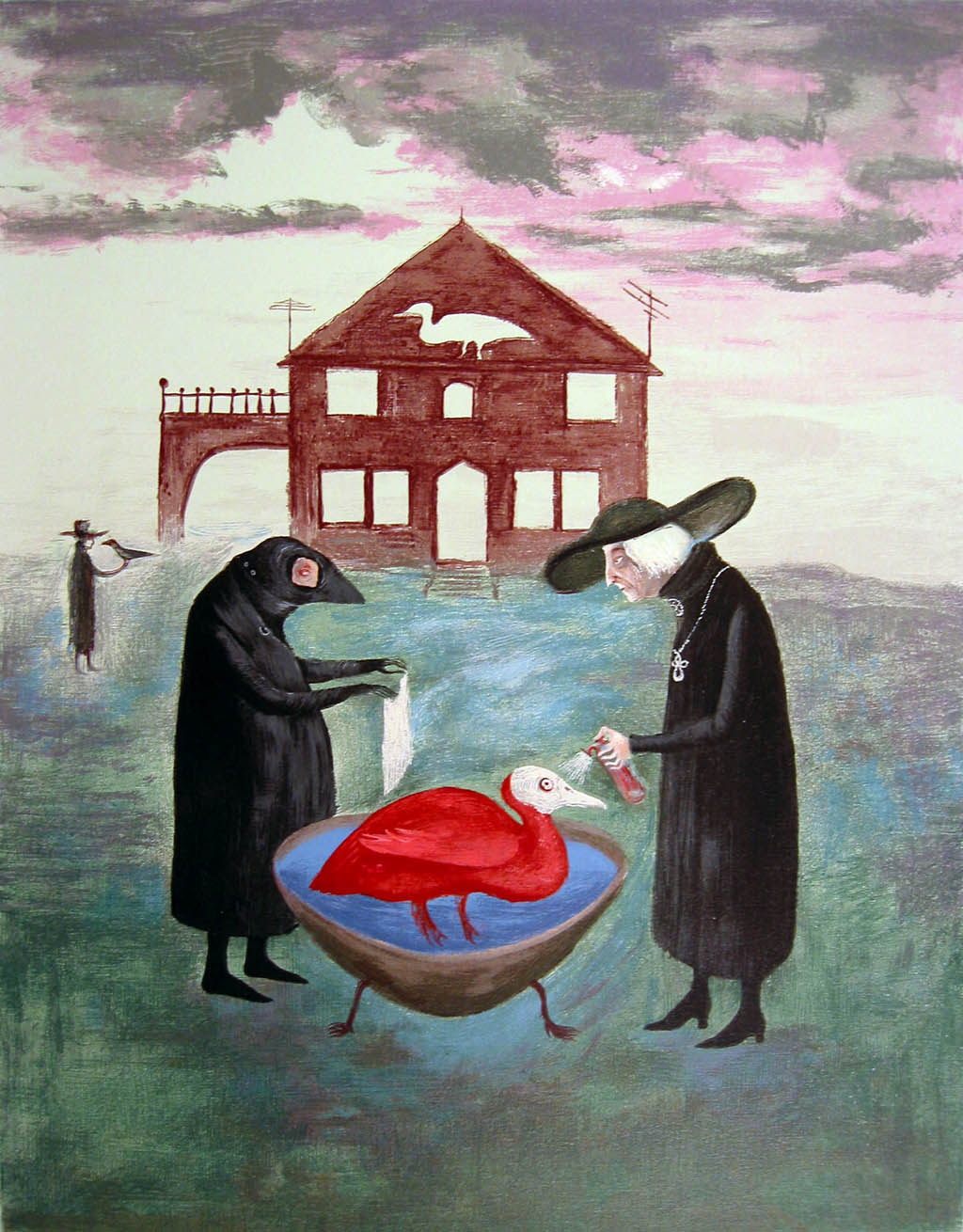 Leonora Carrington - Bird Bath - 1978 color serigraph