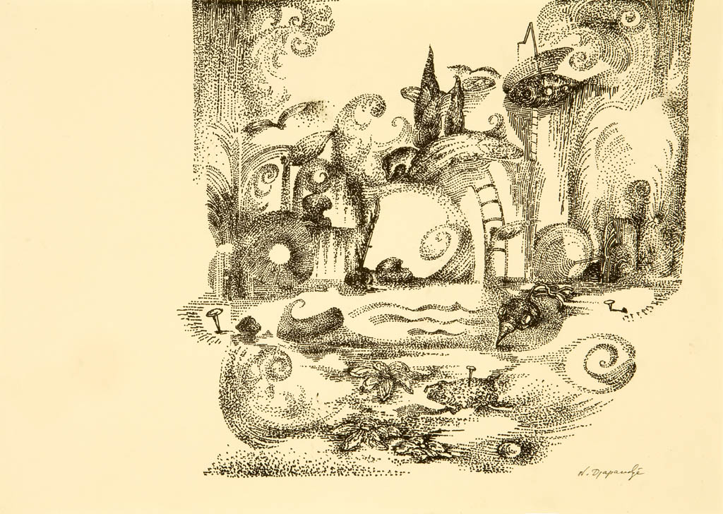 Nino Japaridze | Rêves du marais (Swamp Dreams) | 2008 ink on tan paper