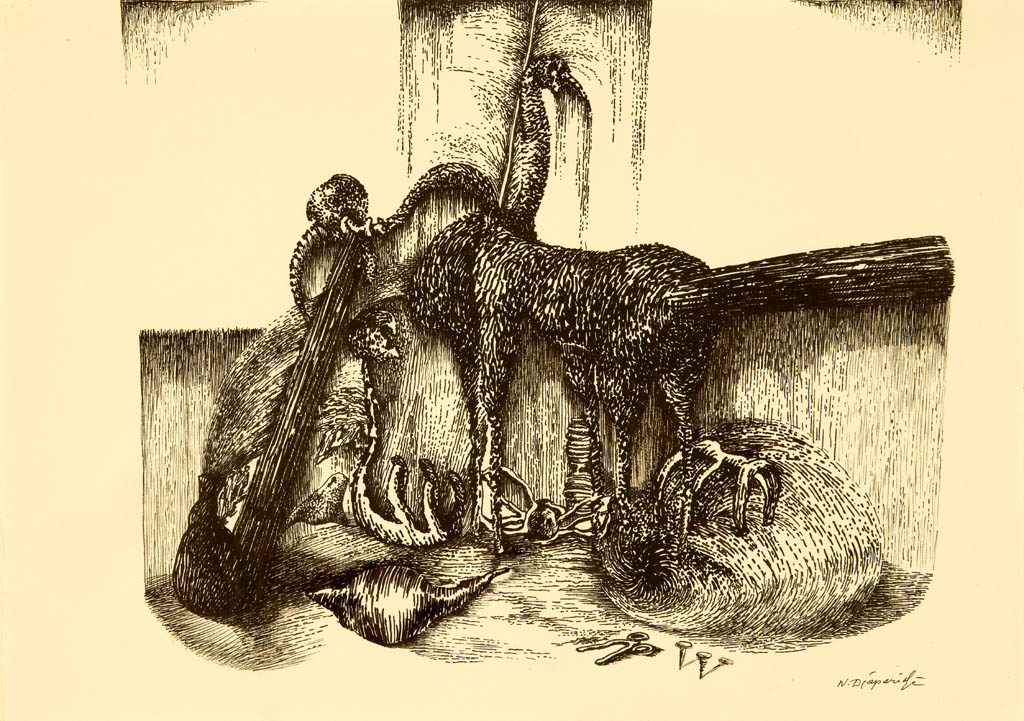 Nino Japaridze | Le départ éternel (The Eternal Departure) | 2008 ink on tan paper