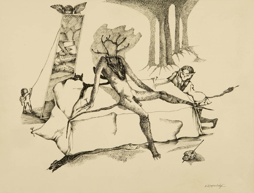 Nino Japaridze - Forêt de jeux (Forest of Games) - 2009 ink on tan paper