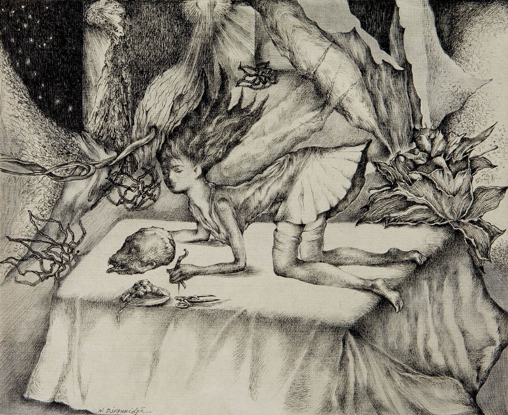 Nino Japaridze - La caresse du vent (The Caress of the Wind) - 2009 ink on gray paper