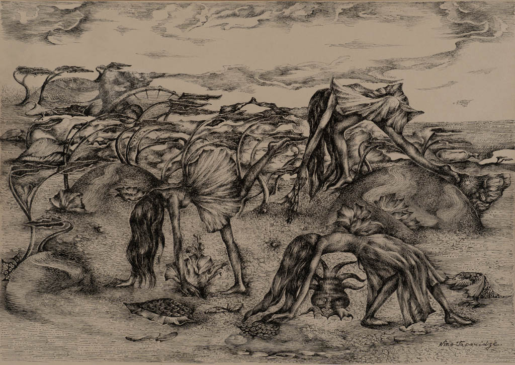 Nino Japaridze - Les filles du vent (The Girls of the Wind) - 2015 ink on tan paper