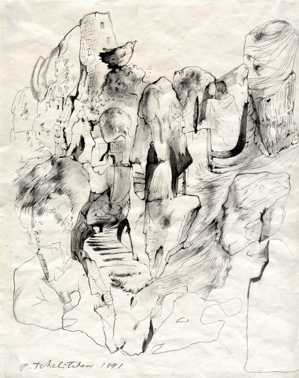 Pavel Tchelitchew - Metamorphic Landscape - 1941 ink and wash on paper