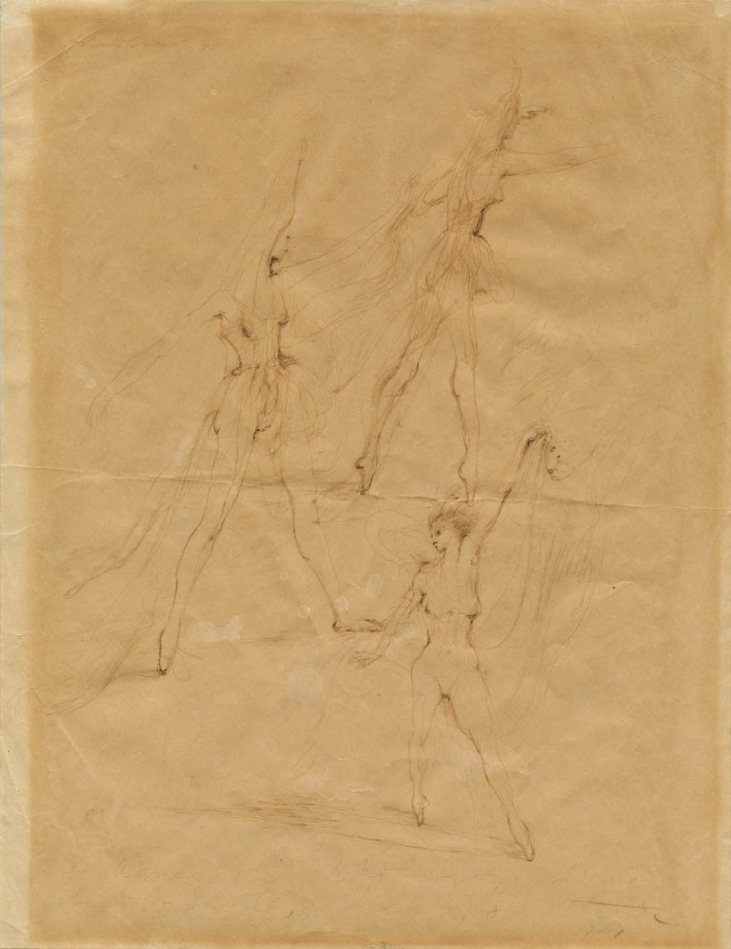 Pavel Tchelitchew - [Costumed Dancers] - 1941 sepia ink on paper
