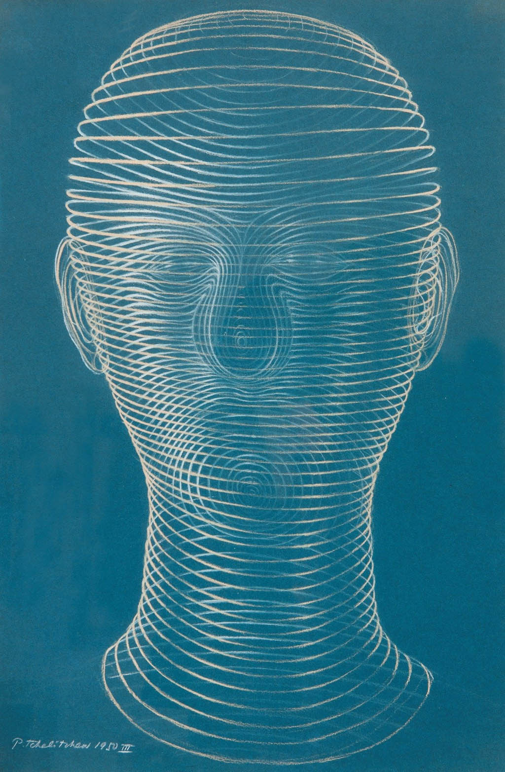 Pavel Tchelitchew - Spiral Head - 1950 pastel on blue paper