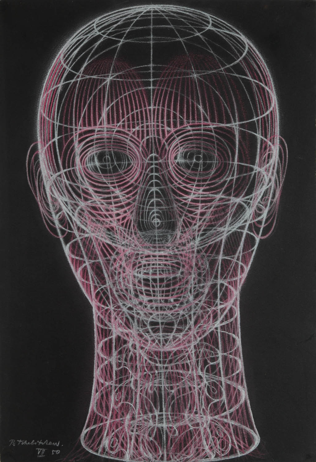 Pavel Tchelitchew - Spiral Head - 1950 gouache on black paper